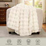 Amélie Home Faux Fur Throw Blanket for Couch, Ultra Soft Fuzzy Plush Bubble Throw for Sofa, Living Room & Home Decor, 50"x60", Cream White