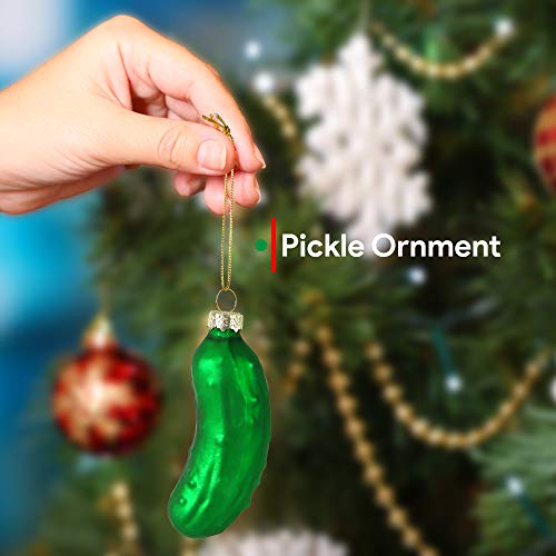 Ornativity Christmas Pickle Tree Ornament - Traditional Glass Blown Green Pickles Hanging Pickle Xmas Holiday Ornaments Decor 3.5" Pack of 4
