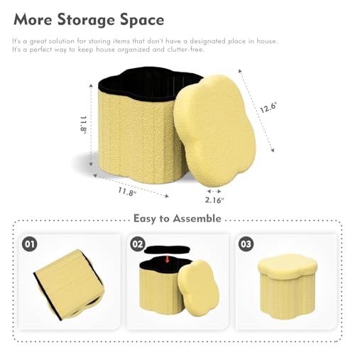 B FSOBEIIALEO Storage Ottoman Cube, 12.6" Flower Shaped Ottomans, Yellow