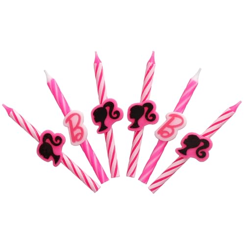 Barbie™ Birthday Cake Candles | 6 Birthday Candles for Cake Decorations, Pink Stripe Candles, Cake Toppers for Barbie Party