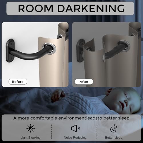 Wrap Around Curtain Rods Black, Blackout Heavy Duty Curtain Pole for Windows 48 to 84 Inch, 1" Decorative Room Darkening Curved Modern Drapery Rod (Matte Black/Unique Design/All Metal)