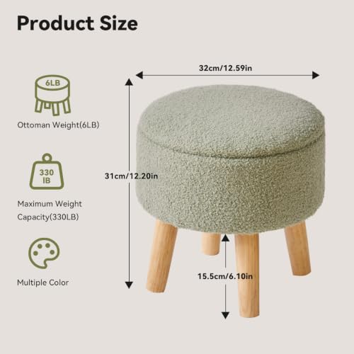 IBUYKE Small Foot Stool Ottoman with Storage, Round, Green