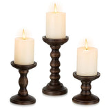 Romadedi Wood Candle Holders for Pillar, Dark Brown, Set of 3