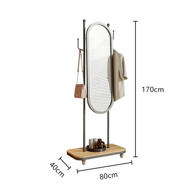 Decorative Household Dressing Mirror and Hanger Integrated Simple Modern Bedroom Living Room Floor-Standing Mobile Full-Length for Living Room(Black)