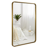 ANDY STAR Brushed Gold Mirrors for Bathroom, 24x36’’ Rounded Rectangle Mirror, Modern Brass Bathroom Vanity Mirror Non-Rusting Metal Tube Framed 1’’ Deep Wall-Mounted Mirrors Vertical/Horizontal