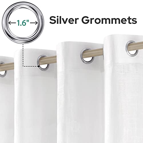 HOMEIDEAS White Linen Sheer Curtains, Linen Textured Semi Sheer Curtains 84 Inches Long, Farmhouse Light Filtering Window Drapes for Bedroom Living Room, 2 Panels, W52 x L84