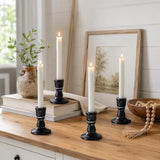 Wooden Taper Candle Holders: Rustic Farmhouse Decor, Set of 4