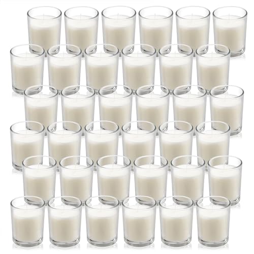 Housecret 36 Pack Warm White Unscented Clear Glass Filled Votive Candles. Hand Poured Wax Candle Ideal Gifts for Aromatherapy Spa Weddings Birthdays Holidays Party