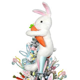 Hongsome Easter Bunny Tree Topper Decorations,Spring Plush Rabbit Hugged Carrot for Tree Basket Stuffers Holiday Home Party Supplies Decor White