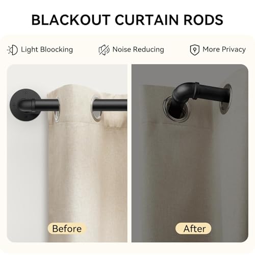 1 Inch Heavy Duty Blackout Curtain Rods for Windows, Industrial Pipe Wrap Around Room Divider Decorative Curtain Rods Wall Mount & Ceiling Mount, Black, 48-86 Inch