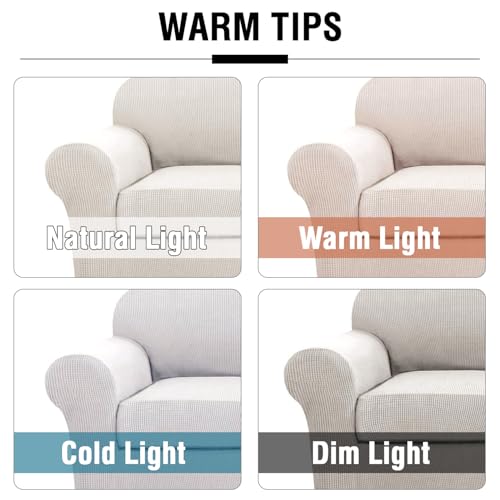 H.VERSAILTEX 2-Pieces Armchair Cover Chair Slipcovers with Arms Furniture Protector Cover Fit Width Up to 47 Inch, Jacquard Spandex Polyester Couch Covers Armchair Slipcover - Ivory, Chair