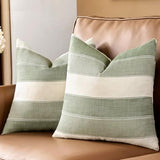 AmHoo Pack of 2 Farmhouse Stripe Check Throw Pillow Covers Set Case Cotton Linen Decorative Pillowcases Cushion Cover for Couch Bench Sofa 18x18 Inch Sage Green