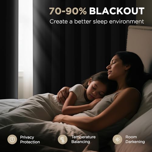 Joydeco Blackout Patio Sliding Door Curtains 84 Inches Long, Grommet Privacy Room Divider Curtains, Extra Wide Thermal Blackout Drapes for Bedroom Living Room (Black, 100Wx84L, 1 Panel)
