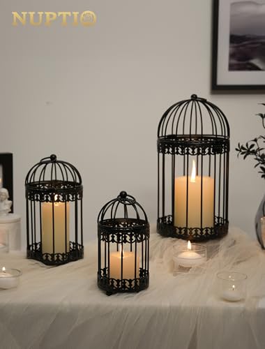 NUPTIO Black Decorative Bird Cage, Birdcage Lantern for Pillar Candles