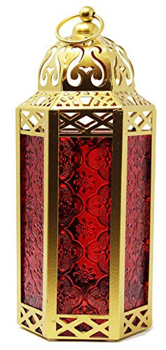 Vela Lanterns Decorative Indoor Moroccan Candle Holder, Gold Red, M