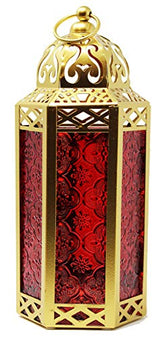 Vela Lanterns Decorative Indoor Moroccan Candle Holder, Gold Red, M