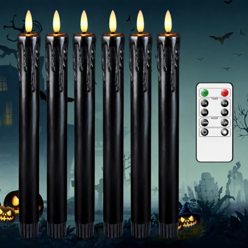 Black Flameless Taper Candles, Halloween Indoor Party Decorations, Real Wax