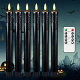 Black Flameless Taper Candles, Halloween Indoor Party Decorations, Real Wax