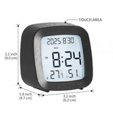 Digital Alarm Clock with Backlight, Snooze, Temp & Humidity Display,Black | Time, Date & Weekday Temperature & Humidity Touch Backlight 5-Minute Snooze,Battery Operation Long Battery Life
