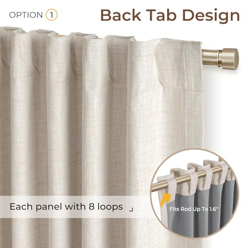 INOVADAY 100% Blackout Curtains 84 Inches Long 2 Panels Set, Back Tab/Rod Pocket Linen Blackout Curtains for Bedroom, Thermal Insulated Window Drapes - Cream, W50 X L84