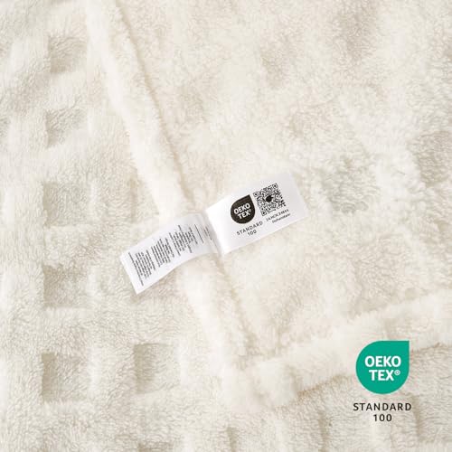 Cozy Bliss Ultrasoft Waffle Throw Blanket, Fluffy Cute Plush Blanket for Couch, Bed, Modern Home Accent, Portable for Picnic or Outdoor, Ivory, 50"x60"