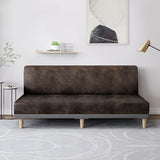 Leather Like Stretch Futon Slipcover Armless Futon Bed Sofa Cover Furniture Protector with Elastic Bottom, Soft and Washable Futon Cover for Sofa Bed Stay in Place（Larger，Dark Brown）