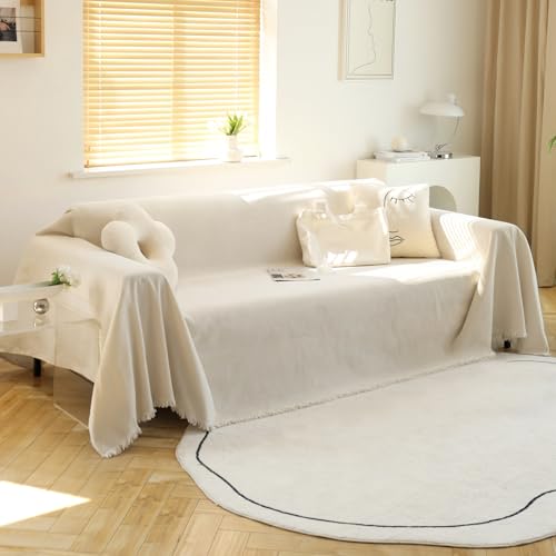 MEETSKY Sofa Cover Cushion Couch Cover Chenille Sofa Cover L Shape Sectional Covers for Dogs Washable Luxury Bed Blanket Furniture Protector for Pets,Kids(X-Large: 71" x 118", Beige