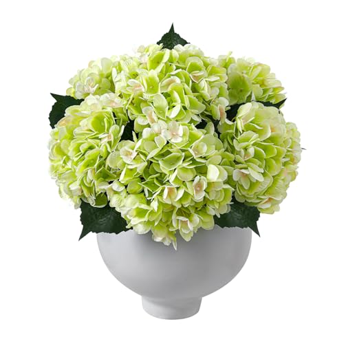 6PCS Realistic Artificial Silk Hydrangea Flowers – Premium Fake Hydrangea Flowers Bouquets with Stems, Full Faux Hydrangea Blooms for Home Wedding Table Party Office Decorations(Light Green)
