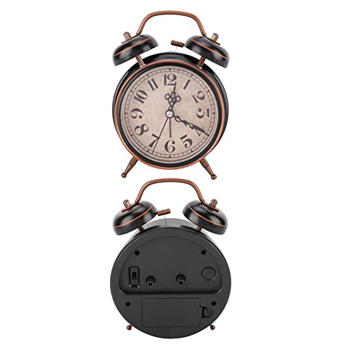 Retro Alarm Clock, Twin Bell Mechanical Alarm Clock with Night Light, Black, 6.3 inches by 4.7 inches