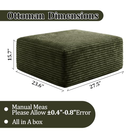 Corduroy Ottoman, Modern Boneless Cloud Foot Rest Foam Support, Oversized Modular Sectional Sofa Rectangel Stool for Living Room, Bedroom & Small Spaces, No Assembly Required (Green, Ottoman)