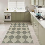 Checkered Print Bedroom Area Rug 3x5, Non Slip Ultra Thin Washable Entryway Rug Low Pile Soft Bathroom Rugs Green, Moroccan Farmhouse Trellis Throw Rugs for Kitchen Office Kids Room