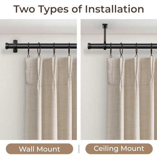 1 Inch Blackout Curtain Rods for Windows Patio, Adjustable Room Divider Curtain Rod Wall Mount & Ceiling Mount for Indoor & Outdoor, Black, 72" to 144"