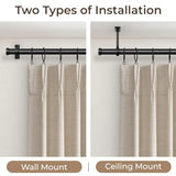 1 Inch Blackout Curtain Rods for Windows Patio, Adjustable Room Divider Curtain Rod Wall Mount & Ceiling Mount for Indoor & Outdoor, Black, 72" to 144"