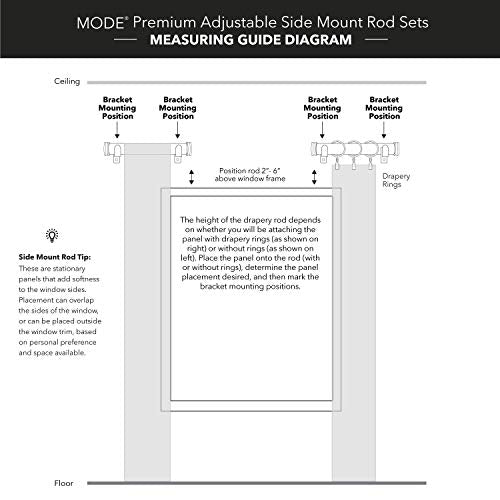 MODE Premium Collection Side Mount 1 1/8" Diameter Curtain Rod Set of Two with Brushed Gold End Cap Finials and Steel Wall Mounted 12” to 20” Adjustable Curtain Rods, Brushed Gold