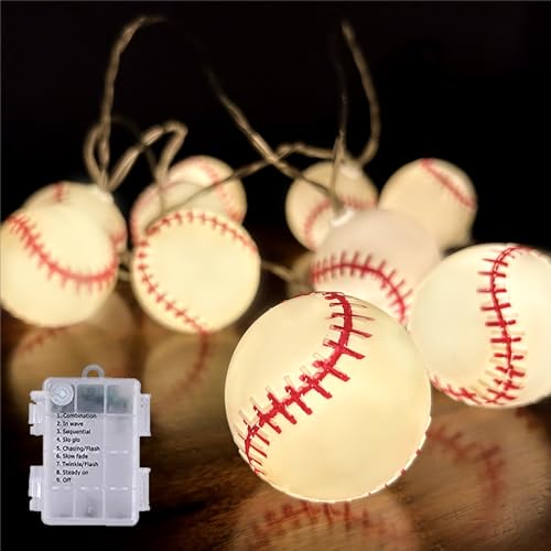 Baseball String Lights 20 LED 14FT Baseball Decor Battery Powered Indoor/Outdoor for Boys Room Ball Sport Theme Party Decorative,Birthday,Football Lovers Gift