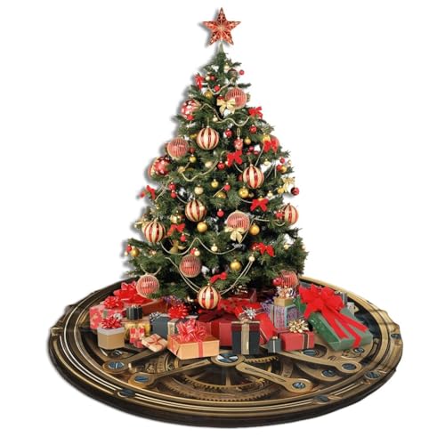 Cool Steampunk Gears Christmas Tree Skirt 36" Soft Plush Christmas Tree Cover Christmas Decorations Farmhouse Thick Rustic Xmas Tree Skirt for Holiday Party Christmas Tree Decorations