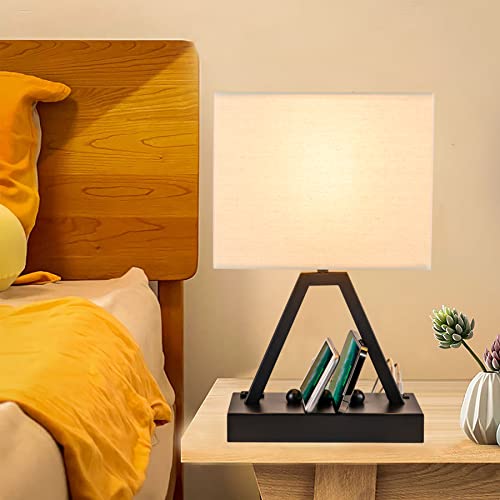 Touch Control Table Lamp, 3-Way Dimmable Desk Lamp with USB C & USB A and AC Outlet, Bedside Lamps with Phone Stands for Bedroom, Living Room, Office, LED Bulb Included, Black