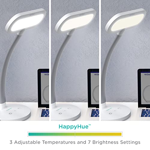 Verilux HappyLight Duo - 2-in-1 Light Therapy & Task Desk Lamp - UV-Free Full Spectrum LED, 10,000 LUX, Adjustable Brightness and Color, Flexible Gooseneck, and Integrated USB Charging Port