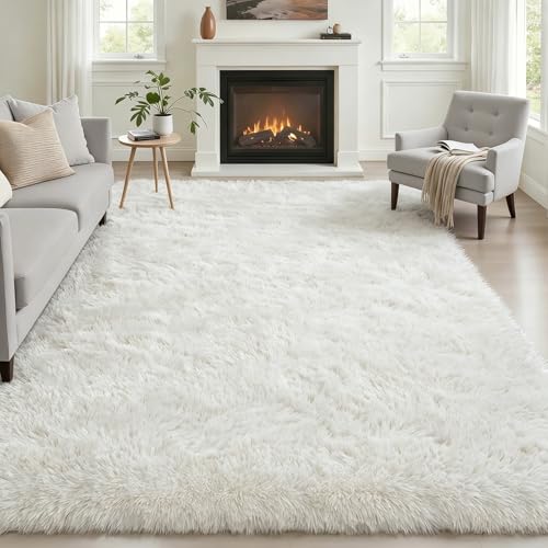 Area Rug Living Room Bedroom: 4x6 Fluffy Plush Shag Carpet Ivory