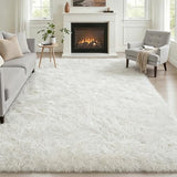 Area Rug Living Room Bedroom: 4x6 Fluffy Plush Shag Carpet Ivory