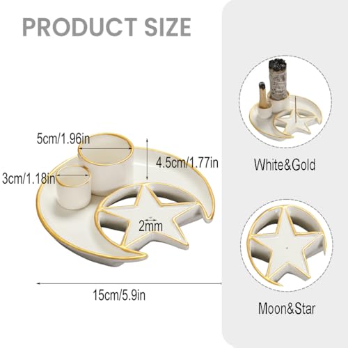 4 in1 Moon Incense and Palo Santo Holder, Sage and Plao Santo Burner, Incense Holder for Sticks, Sage Stick Holder for Burning, Sage Burner Bowl for Altar Decor, Incense Burner Holder