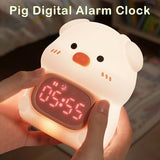 Pig Digital Alarm Clock with Night Light for Kids, Sleep Training Clock with RGB Lights, OK to Wake Clock, Rechargeable Cute Animal Silicone Lamp for Toddler Boys Girls Teens Birthday Room Decor (Pig)