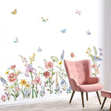 decalmile Spring Garden Flower Wall Stickers Wildflower Iris Butterflies Wall Decals Living Room Girls Bedroom Baby Nursery Wall Decor