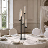 39.8'' Black 5 Arm Candelabra Candle Holder Centerpiece with Acrylic Shades