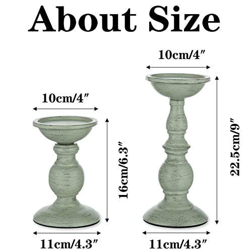 Sziqiqi Pillar Candles Holders for Table Centerpiece, Set of 2, Sage Green