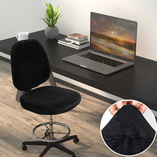 BUYUE Task Office Chair Cover, Super Soft Velvet Stretch Washable Computer Desk Armless Chair Slipcover Dustproof Protectors (Set of Black)