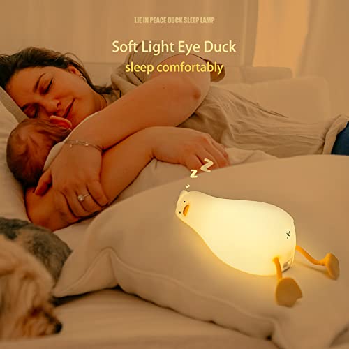 Benson Lying Flat Duck Night Light, LED Squishy Duck Lamp, Cute Light Up Duck, Silicone Dimmable Nursery Nightlight, Rechargeable Bedside Touch Lamp for Breastfeeding, Finn The Duck.