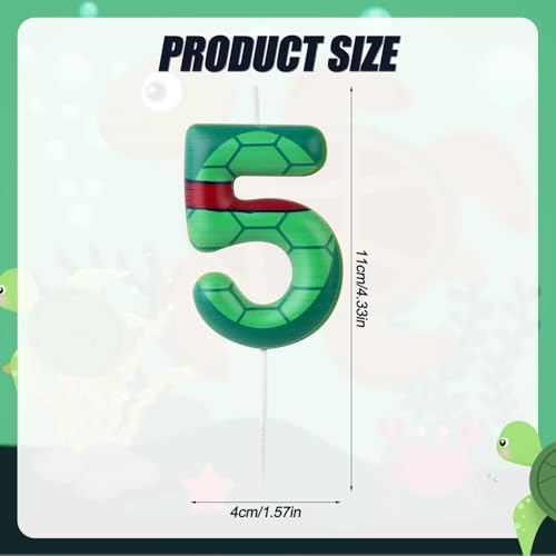 Turtle Shell Birthday Candle, Cartoon Turtle Themed Cupcake Number Candle Green Cake Topper for Party Decoration Favors Supplies (Number 5)