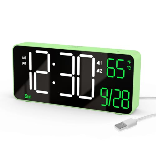 KOSUMOSU Digital Clock for Bedroom, 6.7in Desk Clock, Auto Dimming, Room Temperature, Day of The Week, Date, Seconds, Clocks for Living Room, Alarm Clocks for Bedrooms