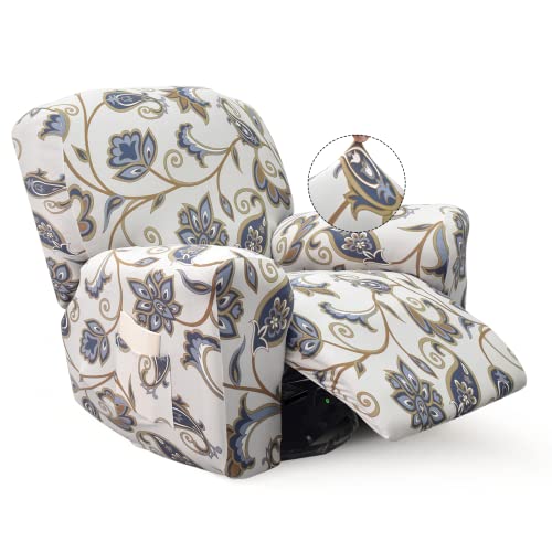 Iauddy Recliner Slipcover-Stretch Soft Slip Reclining Chair Slipcovers 4 -Pieces Furniture Protector for Recliner with Pocket Fitted Sofa Couch Cover Lazy Boy Chair Cover